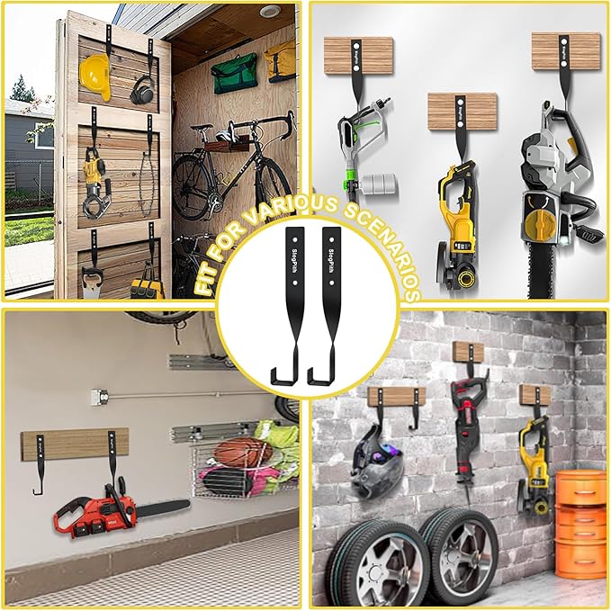 Chainsaw Holder,Chainsaw Holder For Garage Wall Mount, Garage Storage Hooks For Chainsaw,Backpack Blower,Weed Eater&Tools,Rustproof Chainsaw Wall Mount Hanger Organizes Tools,Saves Space (2 Pcs Black)