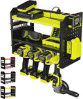 Heavy-Duty Metal Tool Storage Rack - 3-Tier Wall Mount Organizer, Drill Holder, Utility Racks, PegBoard Side, Garage Storage (Green)