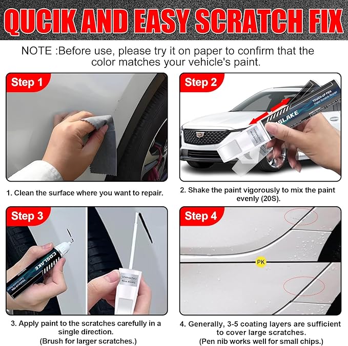 Car Touch Up Paint(Crystal White Tricoat(G1W/WA140X)) for Cadillac, Car Paint Scratch Repair Kit, Quick & Easy Solution to Repair, 2 in 1 Scratch Remover Pen with 2PCS Disposable Micro Applicators