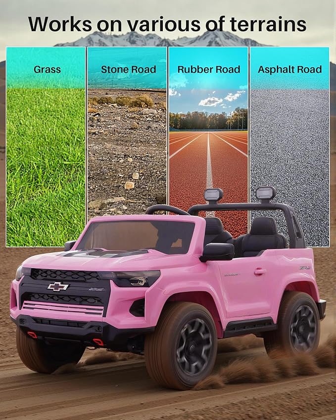 Joywhale 24V Ride on Truck 4WD Kids Electric Vehicle Licensed Chevorlet Ride on car with 7AH Big Battery, 320W Powerful Motors, 2 Seats, Music, 4 Wheel Suspension, 2 Speeds, LED Lights, Rose Red
