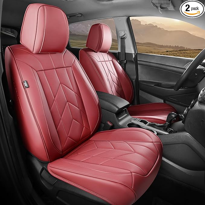 Wine Red Car Seat Covers Full Set - Waterproof Leather Car Seat Protector Universal Fit Colorado Equinox Malibu Blazer Trailblazer Trax