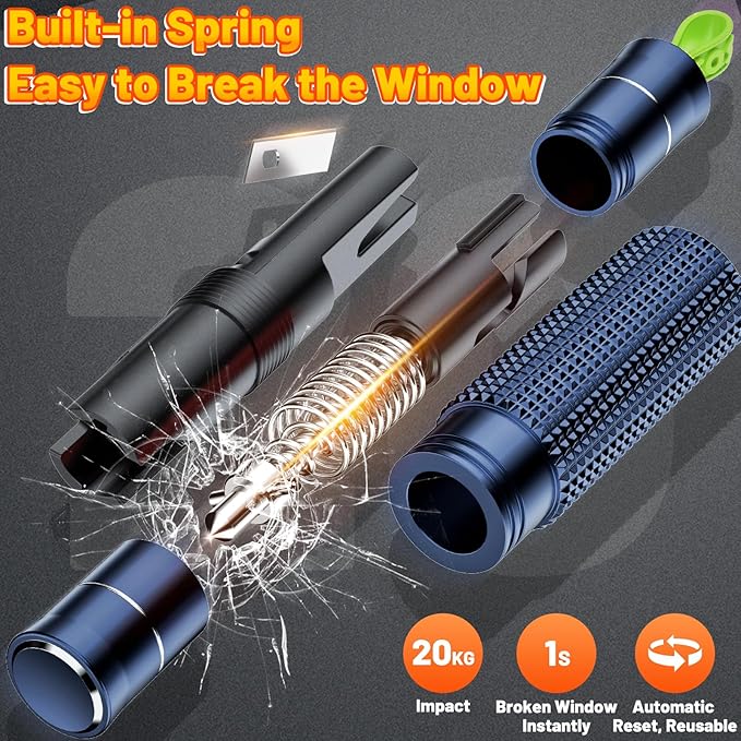 Window Breaker - SafeHammer Glass Breaker Under Water, Upgraded Antiskid, Car Hammer Seatbelt Cutter Car Window Breaker Emergency Escape Tool, Safe hammer Glass Breaker for New Cars (2PCS Blue)