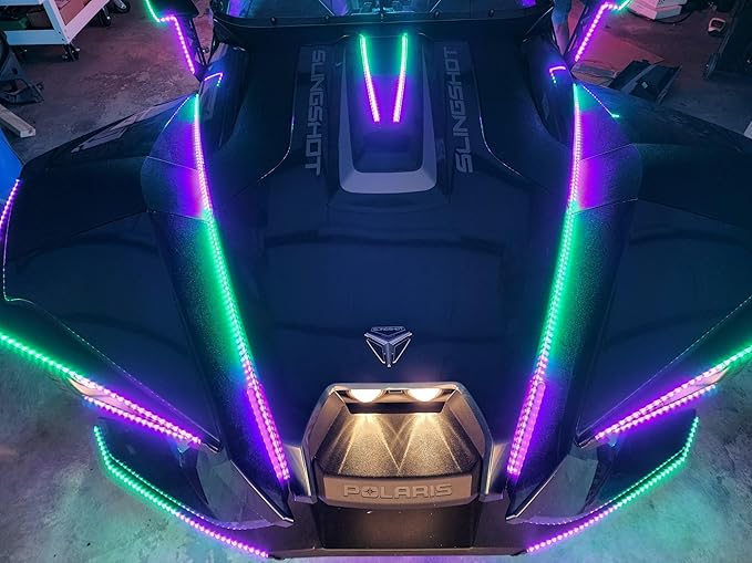 Black Out Full Tinted Smoked LEDs 4PCS 6.5FT 2Meters 78" RGB Dream Color Chasing IP65 Light Strips for Car Truck Slingshot Golf Cart Bluetooth + Remote Control