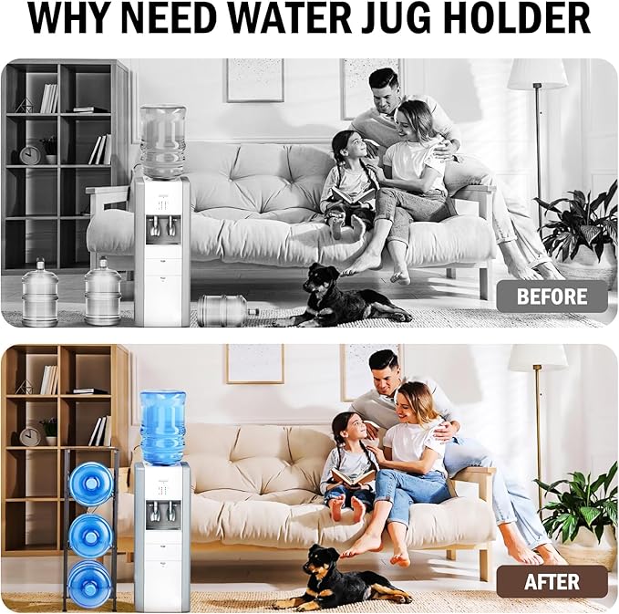 3-Tier 5 Gallon Water Bottle Holder, Heavy Duty Water Jug Rack with Wood Top Shelf, Water Dispenser Stand for Kitchen, Office, Garage