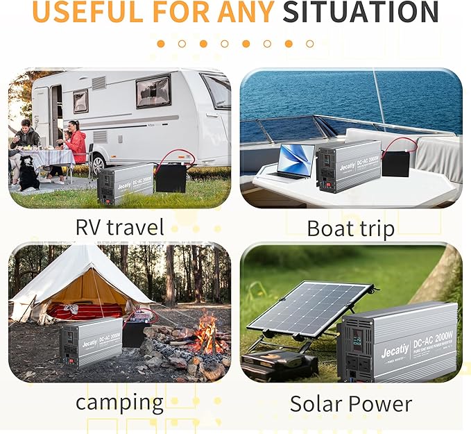 2000 Watt Pure Sine Wave Power Inverter DC 12V to 110V/120V AC Converter with 2 AC,18W USB, and 30W Type-C Charging Ports, Car Solar Power Inverters with LCD Display for Home RV Truck
