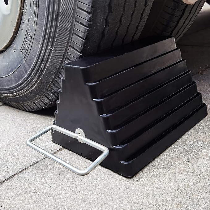 2 Packs Rubber Heavy Duty Wheel Chocks for Travel Trailers with Eye Bolt, Solid Wheel Chock Stopper for Camper, RV, Cars and Truck, Black, 9" Length x 7.1" Width x 5.5" Height