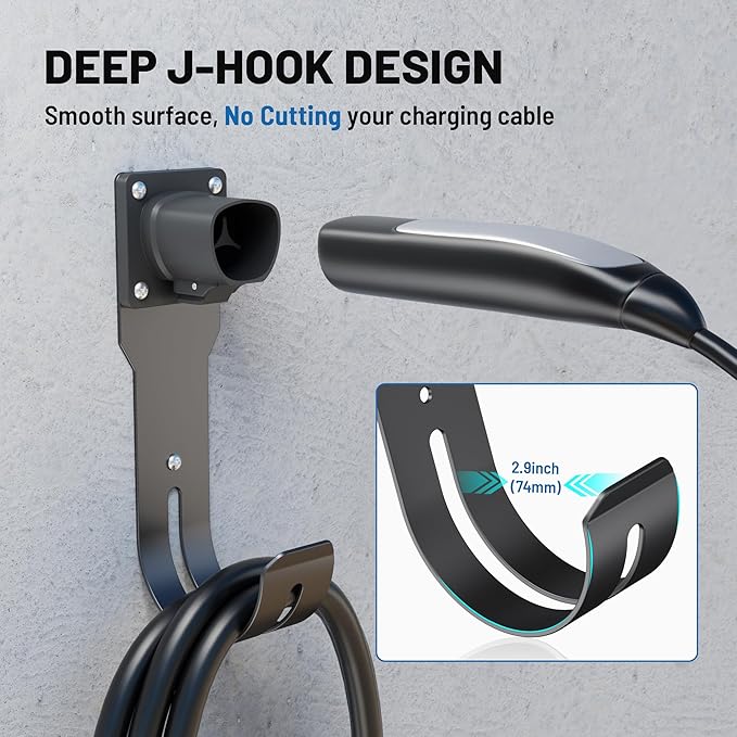 MECMO for Tesla Charger Holder - Wall Mount Dock & J-Hook for Model 3/Y/X/S, Heavy Duty Steel EV Charging Cord Hanger Compatible with NACS Connector