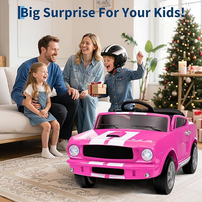 12V Ride on Car Licensed Shelby GT350, Battery Powered Ride On Toy for Toddlers with Remote Control, Electric Car for Kids, Bluetooth, Shock Absorbers, Safety Belt, 3 Speeds, LED Lights, Music, Pink