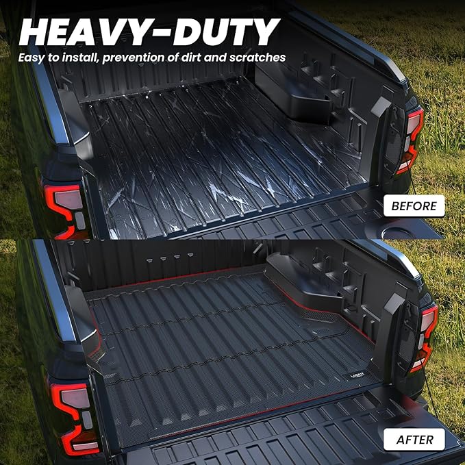 LASFIT Truck Bed Mat for Ford Ranger (5FT, 59.6" Bed) 2025 2024 All Weather Protector TPE Car Bed Floor Liner - 1PC Black