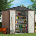 Gizoon Outdoor Storage Shed 8 x 6 FT, Galvanized Metal Garden Shed with Double Lockable Doors, Outdoor Storage Clearance for Backyard Patio Lawn-Light Brown