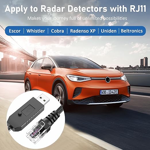 Radar Detector Cable, USB to RJ11 Plug Power Cord with Mute Function,Replacement Power Cable,for Escort Smart MAX 360 Passport Cobra 360 Unide R1/3/4/DFR8/9 Radenso XP etc Radar Detector.