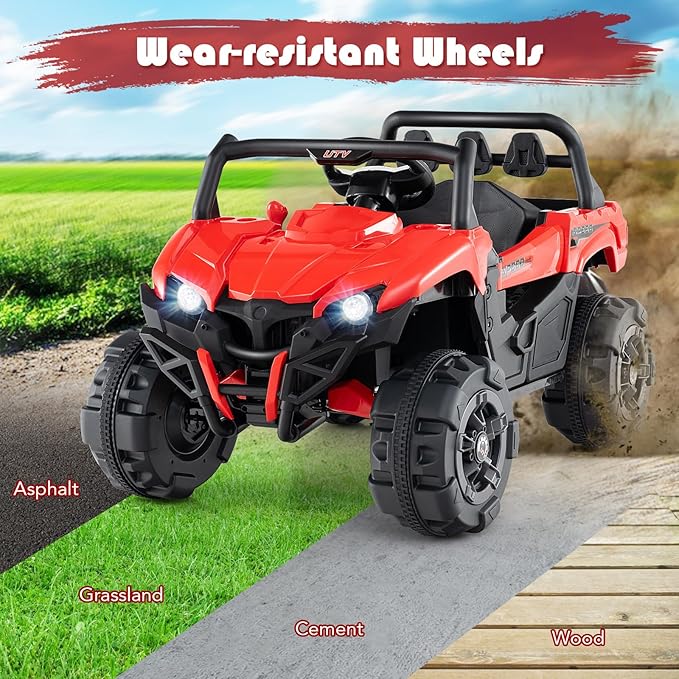 OLAKIDS 12V Ride on Car UTV, Battery Powered Off-Road Kids Electric Vehicles with Remote Control, Music, Horn, MP3, Lights, 3 Speeds, Soft Start, Ride on Truck for Boys Girls (Red)