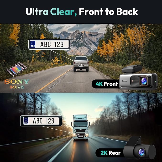 4K+2K Dual Dash Cam Front and Rear, Dashcam with Voice Control, STARVIS, ADAS Driver Alerts, Starry Night Vision, 24/7 Parking Monitor, 5.8GHz WiFi & GPS, Free 64GB Card, Loop Recording