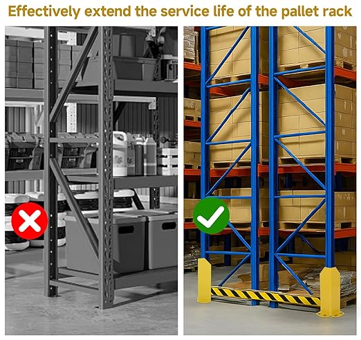 lesolar Pallet Rack Post Protectors, 12" Height Carbon Steel Pallet Rack Guard, 1/5" Thickness Pallet Rack Frame Guard, Safety Yellow Pallet Edge Protectors with Hardware (2 Packs)