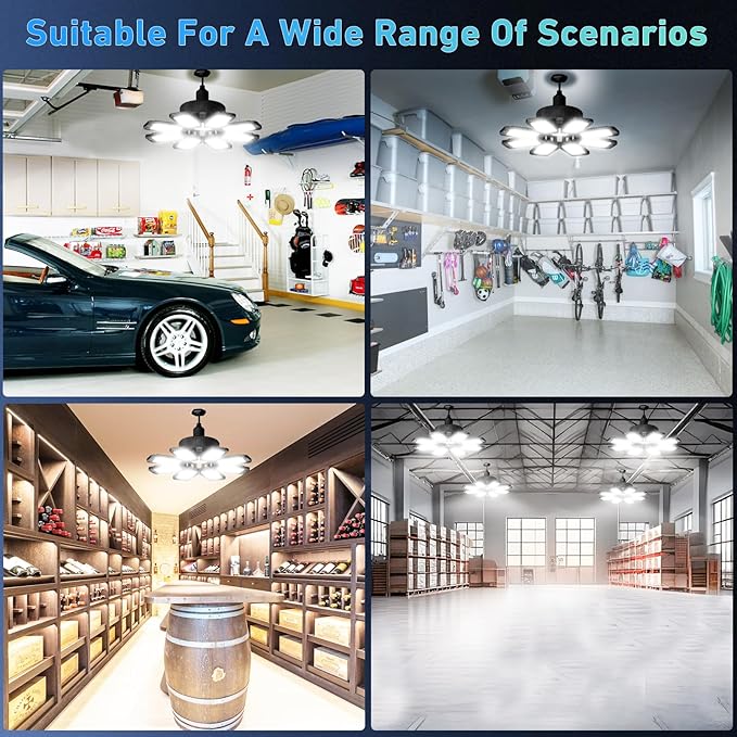 Garage Light 4 Pack - 240W 24000LM 6500K Garage Lights Ceiling LED with 8+1 Deformable Panels, E26/E27 Screw Socket in LED Shop Light for Workshop, Basement, Gym, Barn, Warehouse etc Bay Lighting