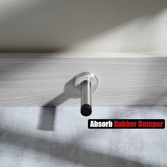 JQK Door Stopper, 304 Stainless Steel Thicken 1mm Sound Dampening Door Stop Bumper Wall Protetor 4 Pack, Brushed, DSB5-BN-P4