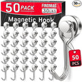 FINDMAG 50 Pack Magnetic Hooks, 30 LB+ Magnet Hooks for Refrigerator, Strong Neodymium Magnets with Hooks, Magnetic Hooks Heavy Duty for Cruise, Kitchen, Classroom, Beach Essentials, Silver