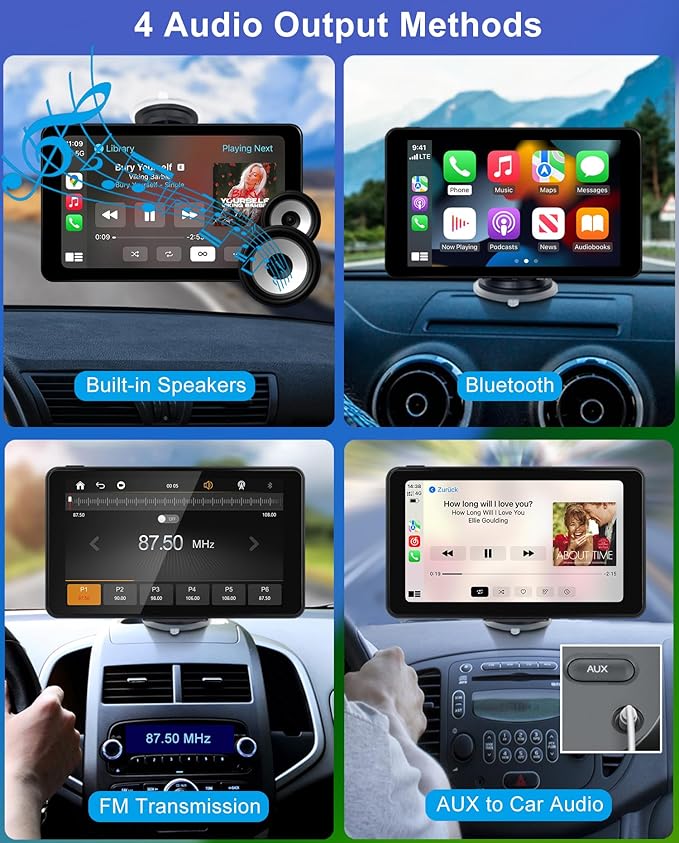 Compatible Wireless Apple CarPlay Android Auto Car Screen, 7 Inch HD Bluetooth Screen Protable Car Stereo Naivgation Music Video Player Mirrorring, Siri, AirPlay, AUX, Voice Assistant