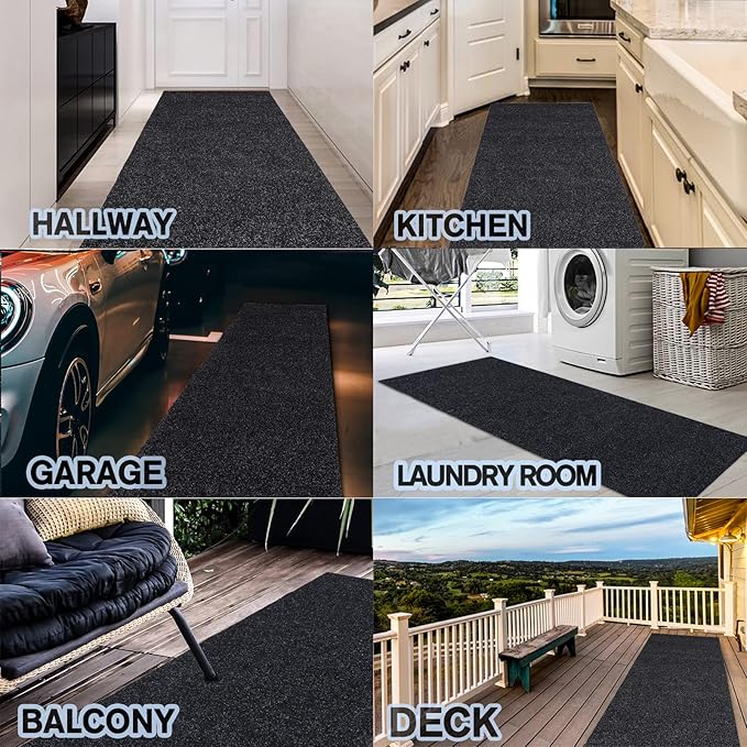 Custom Size Backed Non-Slip Area Rugs Runner, Easy Clean, Waterproof Runner Rugs for Hallway Entryway, Kitchen, Laundry, 3FT x 79FT, Black