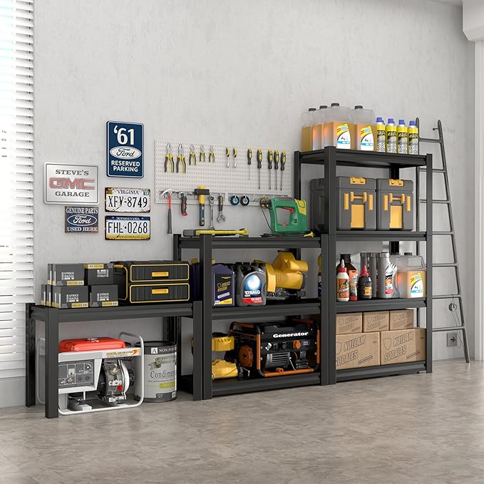 Storage Shelves,Small Shelves Unit and Storage,4 Tier Metal Shelf with Adjustable Shelves,Metal Storage Racks Heavy Duty Load 2000lb,Warehouse,Basement,Black