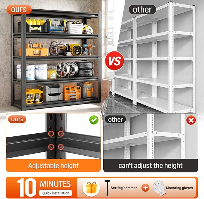 48" W Garage Shelving Unit, Garage Storage Shelves 2800LBS Heavy Duty Shelving, Adjustable 5 Tier Metal Shelves Utility Shelf, Storage Rack for Industrial, Warehouse, Basement (20" D*48" W*72" H)