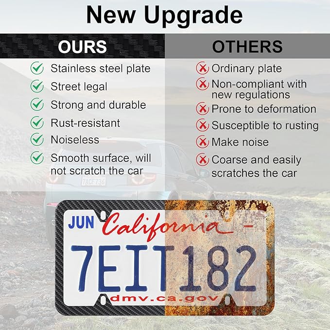 LivTee Carbon Fiber License Plate Frames, 4 Holes Stainless Steel License Plate Covers, 2PCS Car License Plate Holder, Automotive Exterior Accessories, Slim Design with Gasket Cover for US Cars
