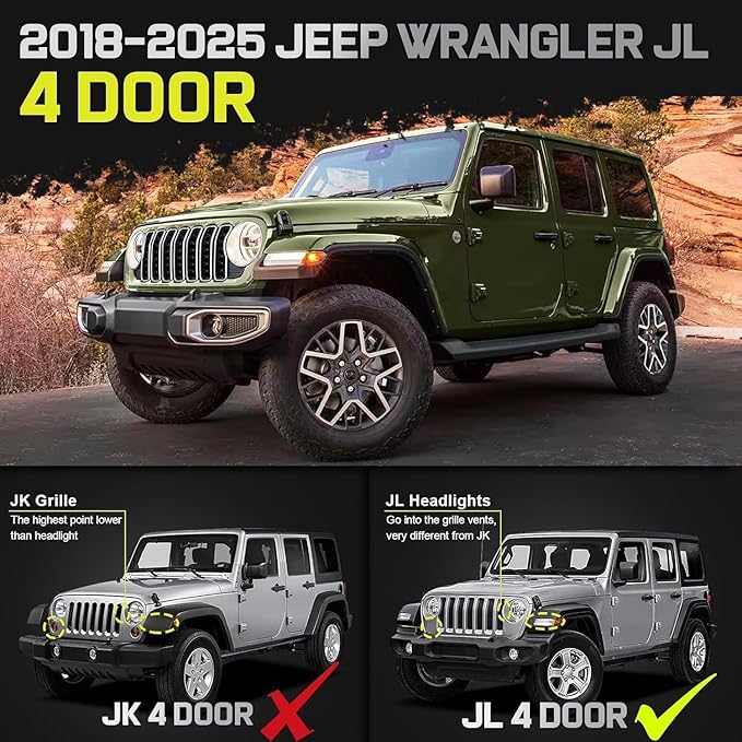 BINARY STAR Running Boards Compatible with Vehicle 2018-2025 Jeep Wrangler JL 4 Doors, 6 Inch Two-Stair Side Steps Truck Nerf Bars, Wrangler JL Carbon Steel Side Steps Truck Step Bars Estribos para