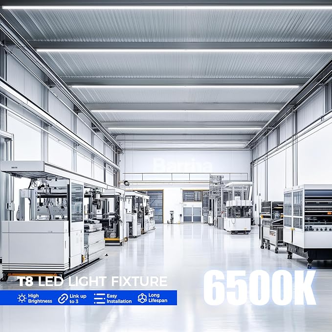 Barrina 8FT LED Shop Light, 100W 15000LM 6500K Super Bright White, Linkable Integrated T8 Shop Lighting with Clear Cover, V Shape 8 Foot LED Tube Lights, Ceiling Lights Fixtures for Garage, 12 Pack
