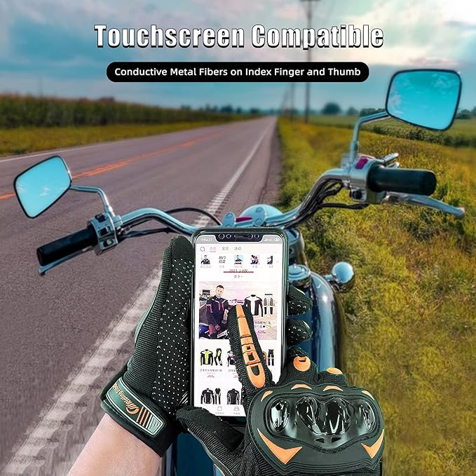 Motorcycle Gloves for Men and Women Full Finger Touchscreen Mountain Dirt Bike Gloves for Powersports BMX ATV MTB Driving Motocross Cycling Gloves(L, Orange)