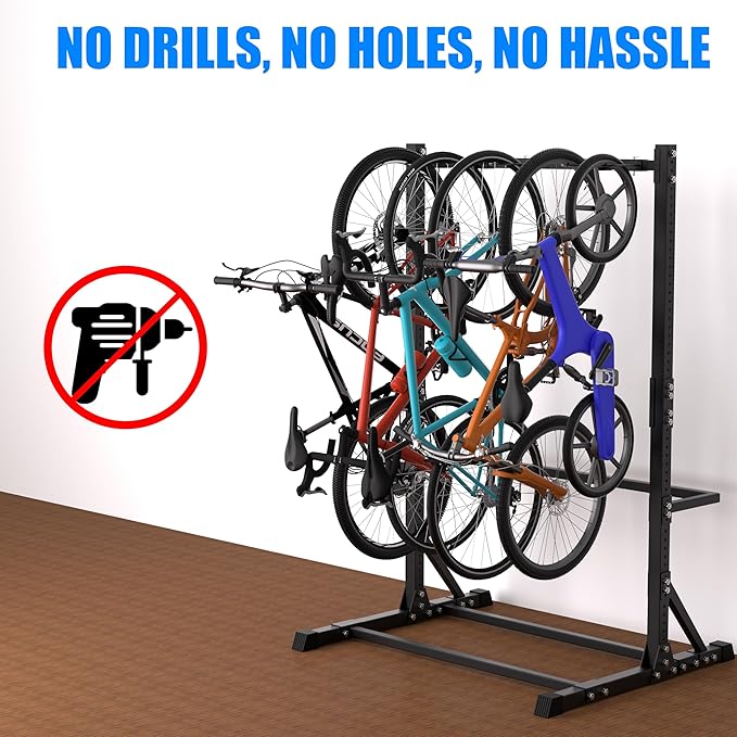 5 Bike Storage Rack, Freestanding Vertical Bicycle Stand for Garage & Indoor Use, 300 LBS Capacity - Space Saving Floor Organizer