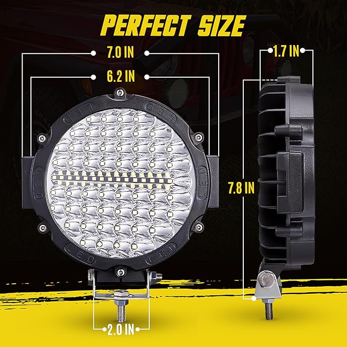 7 Inch Round LED Offroad Lights, LED Light Pods 120W 10000lm for Truck ATV UTV RV SXS Car Off Road Driving Light, Off-Roading Fog Tractors Work Lights Flood Beam, 2 Pack