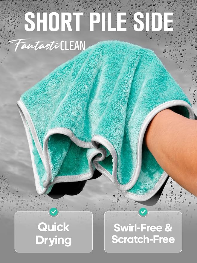 Fantasticlean Microfiber Car Detailing Towels, Car Drying Towel with Edge, Plush, Coral Fleece, 700GSM, 16" x 16", 12 Pack, Scratch-Free, Ultra Absorbent, Car RV Boat Home Cleaning (Grey and Green)