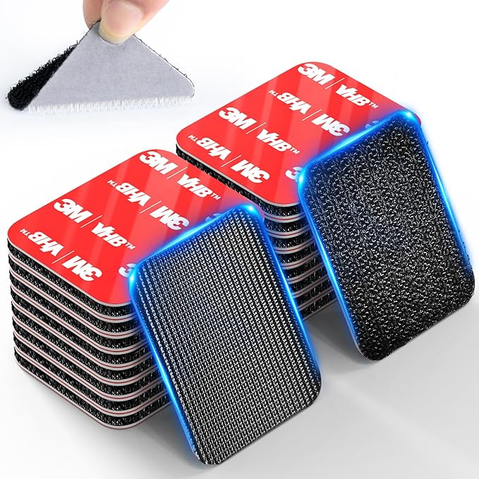 Hook and Loop Strips with Super Adhesive Heavy Duty, Made of 3M, Heat Resistant Waterproof, Outdoor or Indoor Use, 16 Sets Black 1.57x1.97 Inch