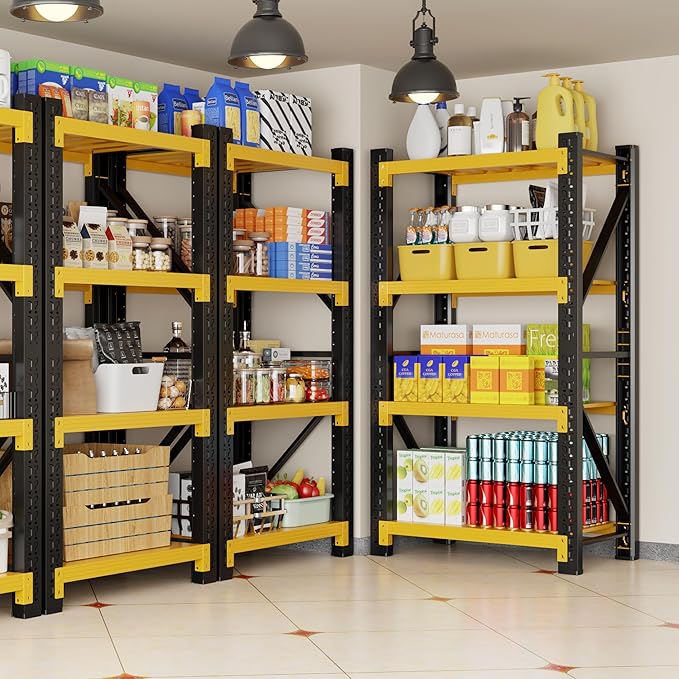 3000LBS Garage Shelving 32" W Garage Shelving Heavy Duty 4-Tier Metal Storage Shelves Adjustable Shelf Unit Storage Rack for Basement Supermarket Warehouse 32" W x 20" D x 63" H Yellow