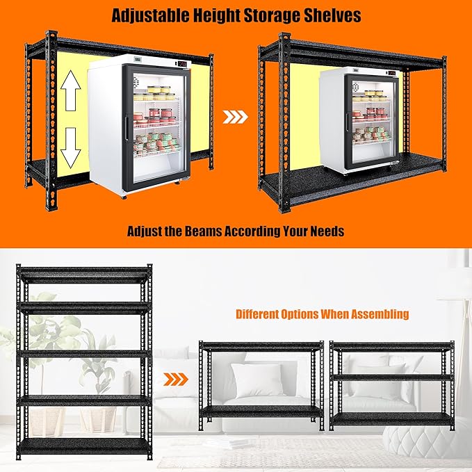 48" W Garage Shelving Heavy Duty，3000LBS Loads Adjustable Garage Storage Shelves, 5-Tier Metal Shelving Units and Storage Racks Heavy Duty, 48”W x 24”D x 78”H，Silver