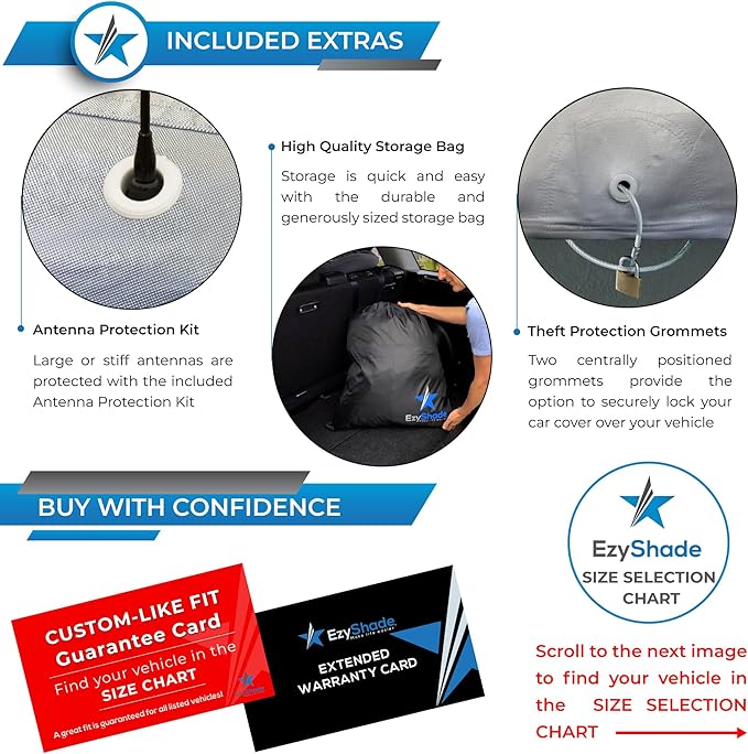 EzyShade 10-Layer Truck Cover Waterproof All Weather. See Vehicle Size-Chart for Accurate Fit. Full Outdoor Pickup Truck Covers for Colorado Ranger Tacoma. Sun Wind Rain. Size T0 (See SizeChart)