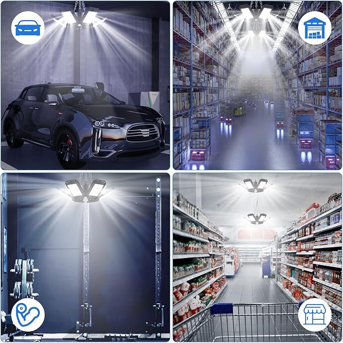 LED Garage Lights 2 Pack - 180W, 18000LM 6500K Led Shop Light with 6+1 Deformable Panels, Basement, Barn, Warehouse, Shop Ceiling Lights, E26/E27 for Multiple Uses