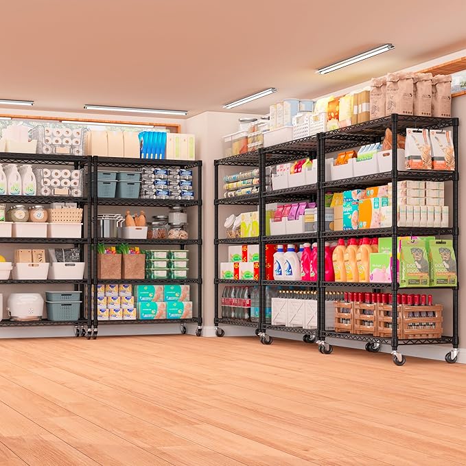 PrimeZone 3 Packs 36" W x 16" D x 79" H Wire Storage Shelves with Wheels, 5 Tier NSF Certified Heavy Duty Adjustable Kitchen Shelving Unit, Pantry Organizer Rack Rolling Metal Shelf for Garage Closet