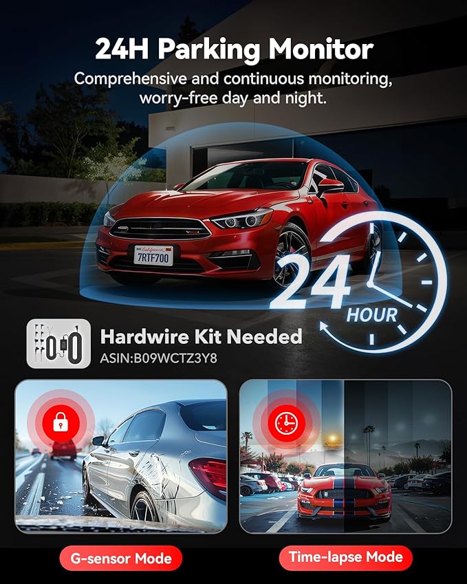 REDTIGER 4K Dash Cam Front and Rear, STARVIS 2 Sensor, 64GB Card Included, 4K/2.5K+1080P Dual Dash Camera for Cars Built-in WiFi GPS, 3.18 Inch IPS Screen, 170° Wide Angle, Parking Monitor (F7N Pro)