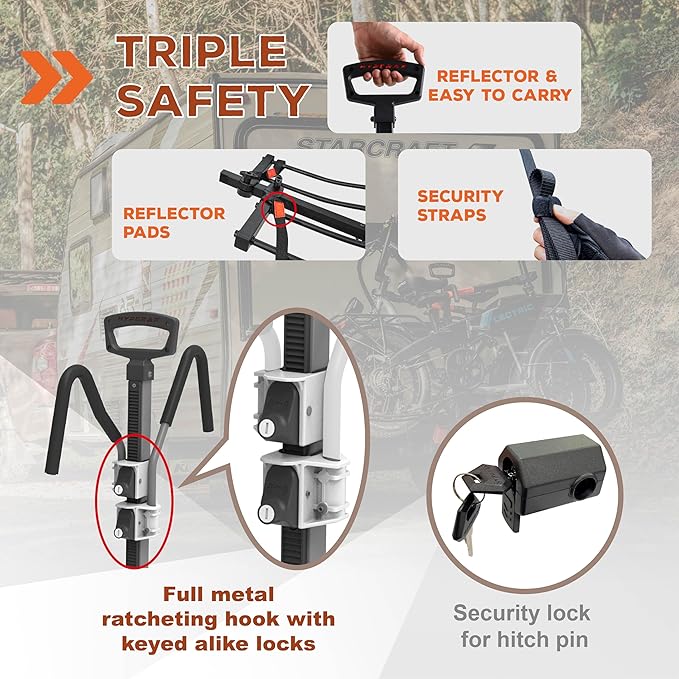 HYPERAX Volt RV -RV Approved Hitch Mounted 2 E Bike Rack Carrier for RV,Camper,Motorhome,Trailer,Toad with 2" Tow Hitch Receivers - Up to 2X 70lbs eBikes with Up to 5" Fat Tires