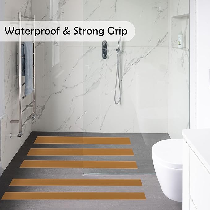 Rubber Bond 4x36in Anti Slip Stair Treads (15-Pack) - Waterproof Outdoor/Indoor Heavy Duty Non-Skid Tape for Stairs - Adhesive Rubber Grip Strips for Steps & Ramps - Brown