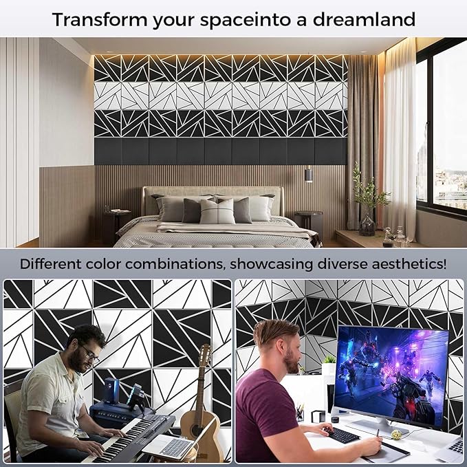 8 Pack 2-Layer Large Soundproof Wall Panels, 15.7 x 15.7 x 0.43 in Sound Proof Foam Panels for Walls,0.9lb/ft* High Density, 3D Acoustic Panels,Artistic Noise Dampening Panels Black&White