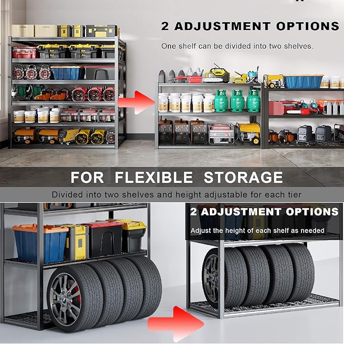 50" W Garage Shelving Heavy Duty, 6 Tier Garage Shelves, 84" H Adjustable Storage Shelving Unit, Commercial Metal Shelves for Warehouse, Basement, Shop