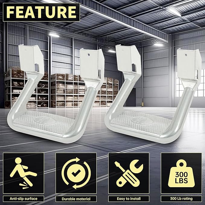 KUAFU Pair Aluminum Universal Side Step Compatible with Chevy Chevrolet GMC Ford Dodge Toyota Nissan Jeep Isuzu Mitsubishi Mazda Pickups & Trucks 2PCs Polishing Silvery
