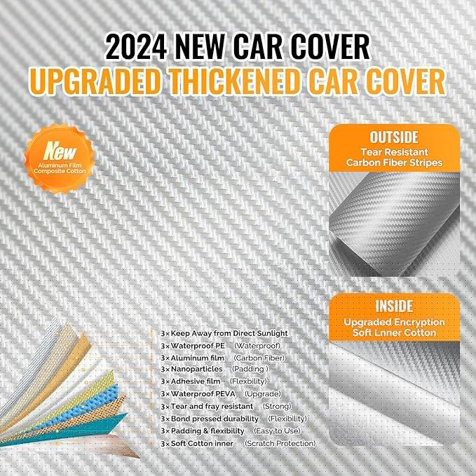 30 Layers Truck Car Cover for Automobiles All Weather Waterproof, Outdoor Snowproof UV Protection Windproof, Soft Cotton, Heavy Duty Universal Car Covers, (Silver, Fit Truck 211"-230")