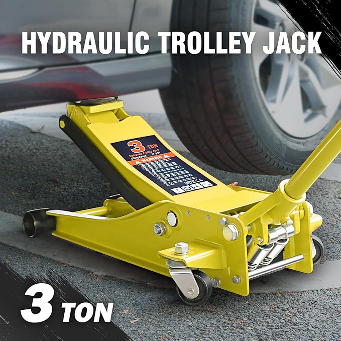 DNA MOTORING Low Profile Hydraulic Trolley Service/Floor Jack, 3 Ton (6000 lbs) Capacity Heavy Duty Hydraulic Car Jack, Lifting Range 3"-20", Yellow, TOOLS-00475-YL