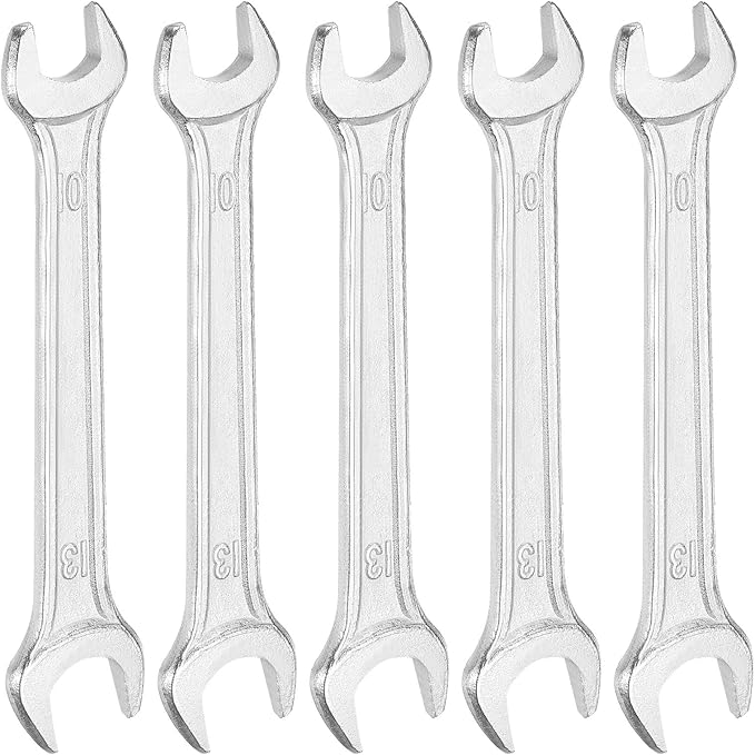 HARFINGTON 5pcs Double Open End Wrench 10mm x 13mm Metric 15 Degree Offset Angle Small Flat Head Wrench Galvanizing Open Ended Spanner for Automotive Repair Furniture Assembly