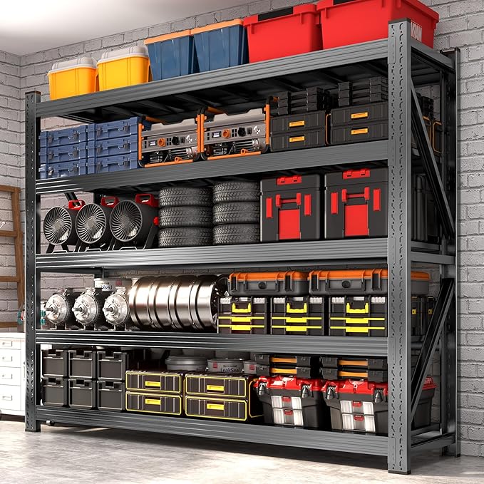 Metal Garage Shelving Heavy Duty, 5-Tier Adjustable Wire Storage Garage Shelves, 8000 LBS Loads Industrial Shelving Units for Garages, Warehouses, Kitchen, Black, 59" W x 24" D x 71" H,4 Pack