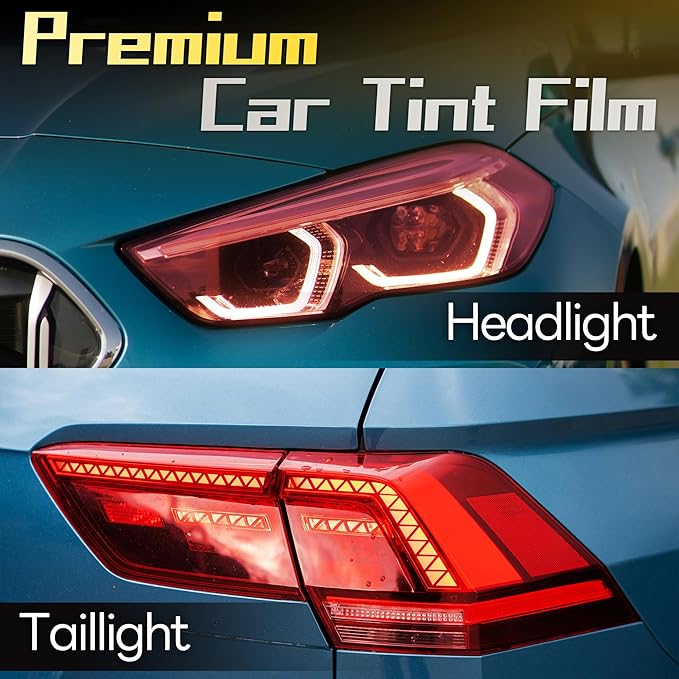Lypumso 16 x 60 Inches Headlight Taillight Car Tint Vinyl Film, Self Adhesive Fog Lights Sticker Sheet Roll for Car Lights Cover Protection (Red)