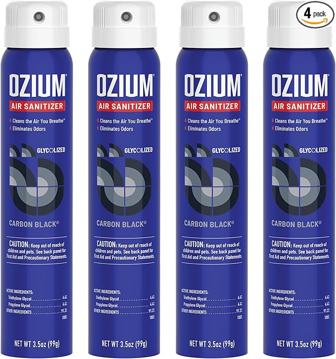 Ozium 3.5 Oz. Air Sanitizer & Odor Eliminator for Homes, Cars, Offices and More, Carbon Black Scent, 4 Pack